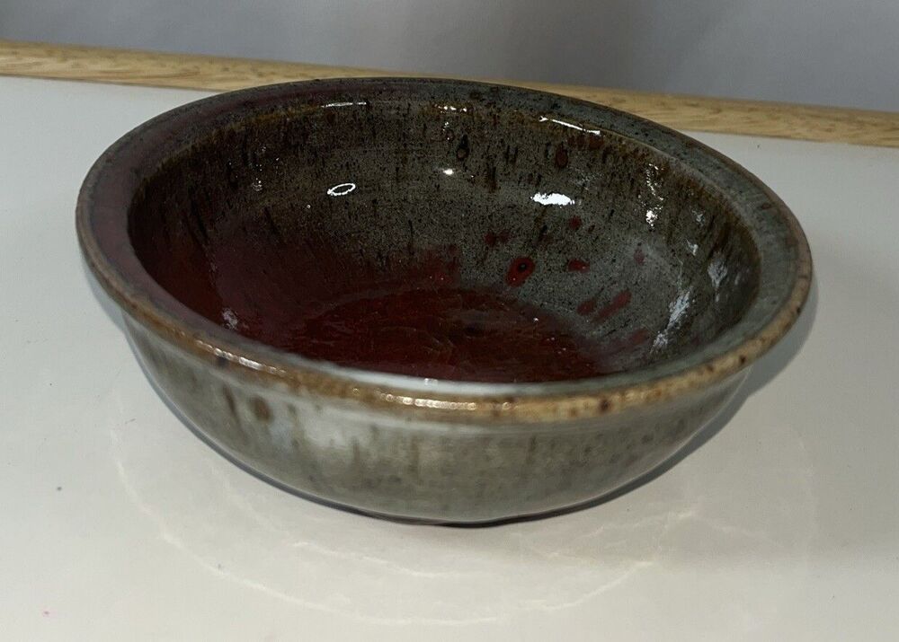 Rustic Pottery Bowl Round Western Green/brown Stoneware Glossy Finish Handmade